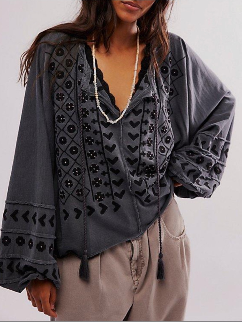 Free People Savannah Embroidered Top size Large RT $108